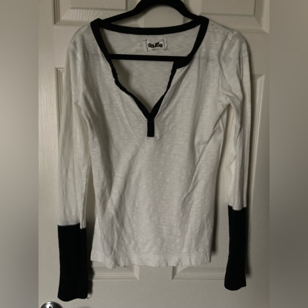 Sauce Blank and White Long Sleeve Tee